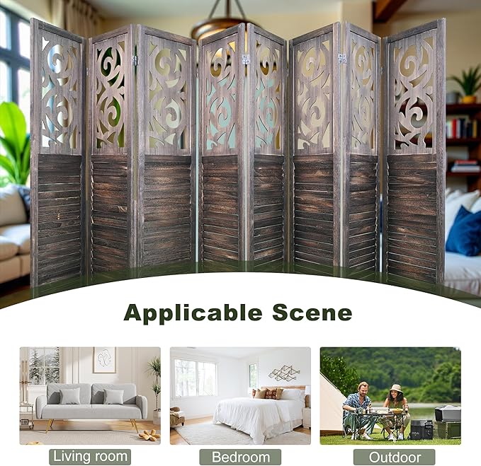 NicBex 8 Panel Room Divider,5.6FT Wood Carved Room Dividers,Folding Privacy Screens Portable Freestanding Partition Wall Dividers for Room Separation,Home Bedroom Office,Rustic Brown-DeskLoop Office