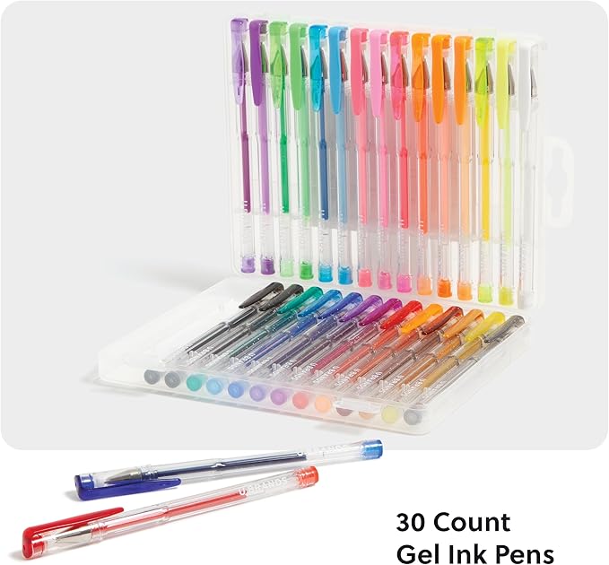 U Brands Metallic Gel Pens, Set of 30, Assorted Point Sizes, Glitter, Pastel, Neon and Classic Assorted Colors-DeskLoop Office