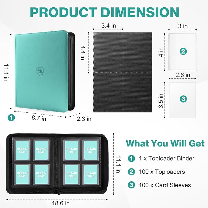 Toploader Binder, Holds 160 Toploaders, 100 Toploaders INCLUDED, 4-Pocket PU - Image 2