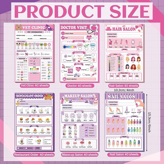 Eaasty Kids Pretend Play Notepads 4 x 6 Inch Pads - Image 3
