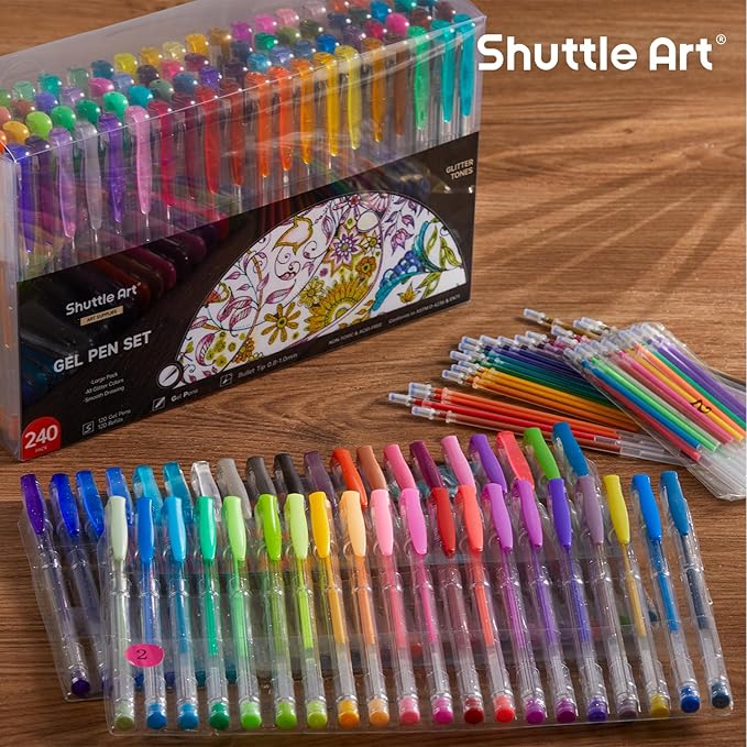 Shuttle Art 240 Pack Glitter Gel Pens, 120 Colors Glitter Gel Pen Set with 120 Refills for Adult Coloring Books Craft Doodling-DeskLoop Office
