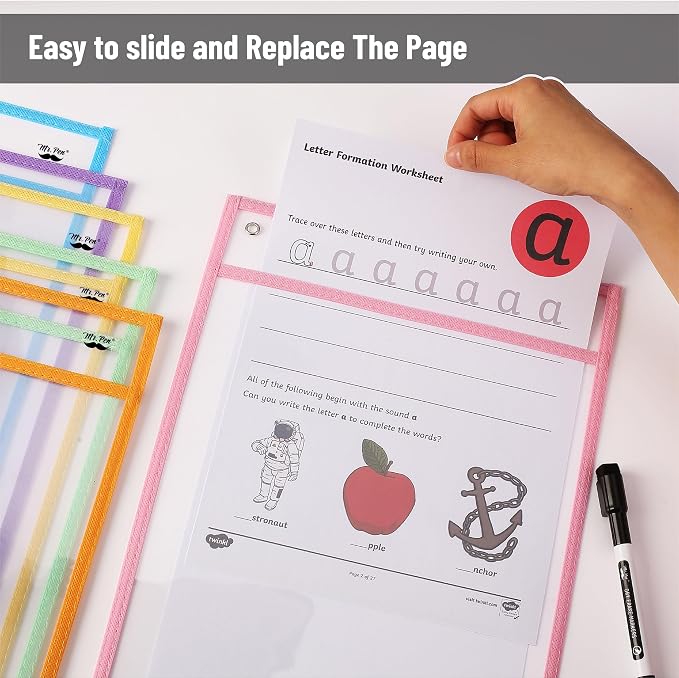 Mr. Pen- Reusable Dry Erase Pocket Sleeves, 24 Pack, Colorful | Clear Plastic - Image 5