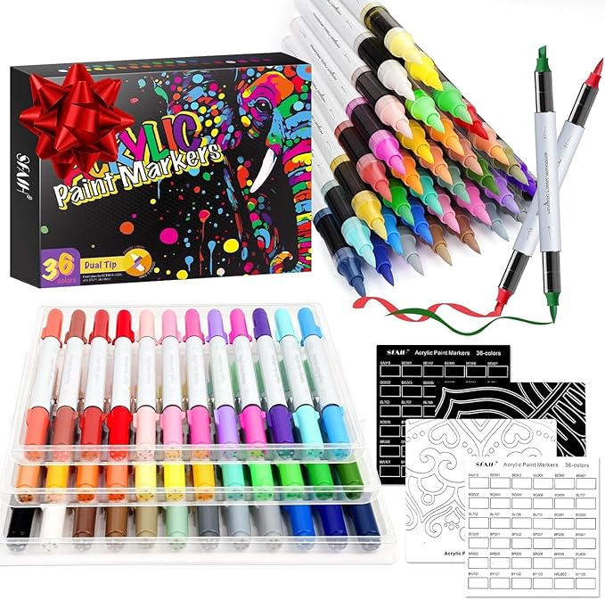SFAIH 36 Colors Acrylic Paint Markers Set by SFAIH