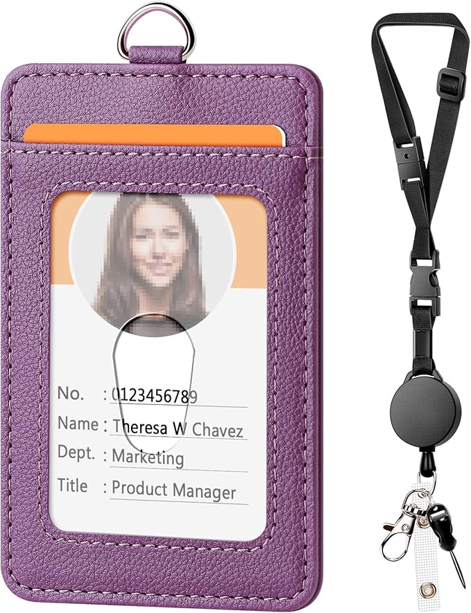 Leather Badge Holder and Adjustable Retractable Lanyards, Quick Release Buckle by Coloryourlife