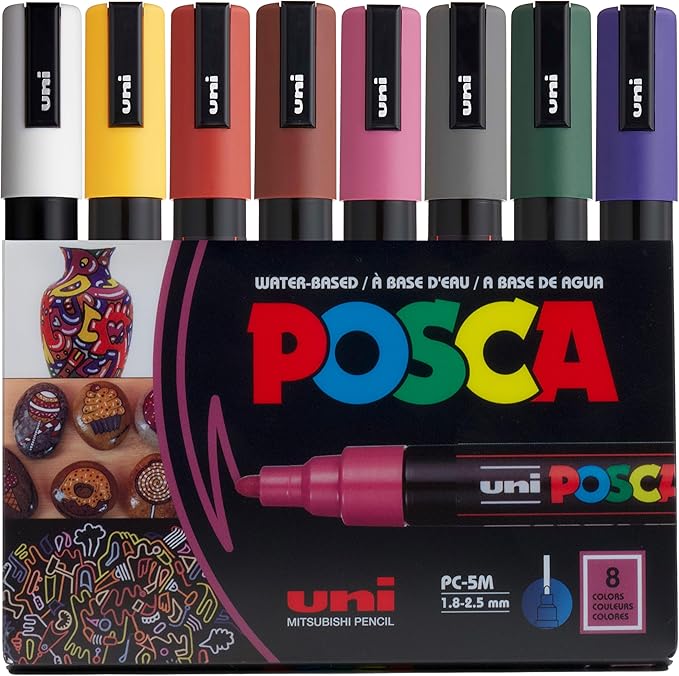 Posca Markers Set, 8 Medium Paint Markers 5M – Dark Tones – White, Ruby Red by Unknown