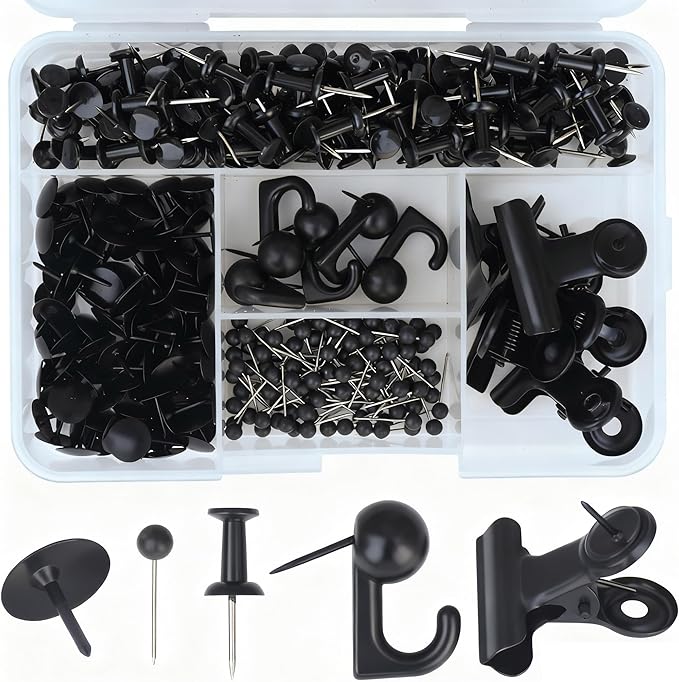 310 Pcs Black Push Pins Set, 5-Style Decorative Thumb Tacks by YOUDEFUL