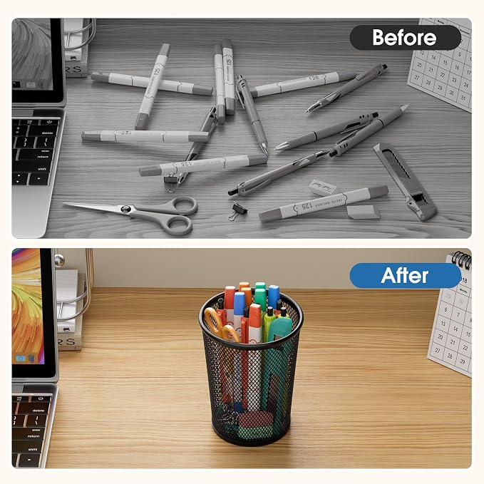MaxGear Pen Holder for Desk 2 Pack, Mesh Metal, Makeup Brush Holders | Desk - Image 6