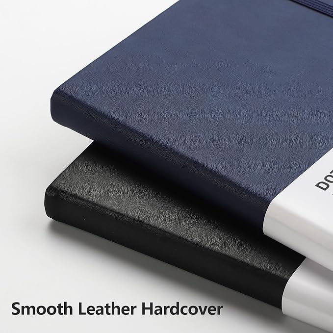 RETTACY Bullet Dotted Journal Notebook, 192 Pages, A5 Medium Size (5.7'' x 8.3''), Leather Hardcover, 100 GSM Thick Paper, for Bullet Journaling, Planning, Tracking (Navy Blue)-DeskLoop Office