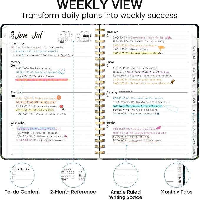 Academic Planner 2026-2027, Weekly and Monthly Calendar Book, July 2026 – June - Image 3