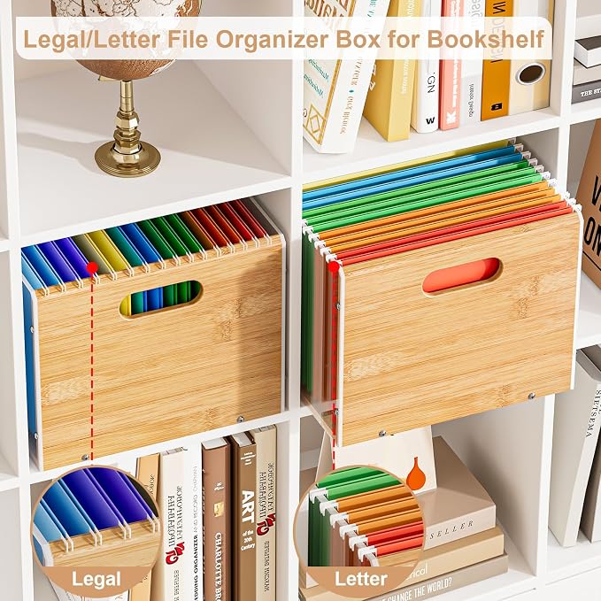 Sbanmao Letter/Legal Bamboo Acrylic File Box Organizer, Hanging File Folder - Image 8