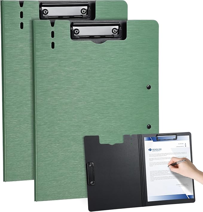 Clipboard Folder, with Dual Metal Clips, Embossed-Texture, Folding 360° Rotating by WORPSON