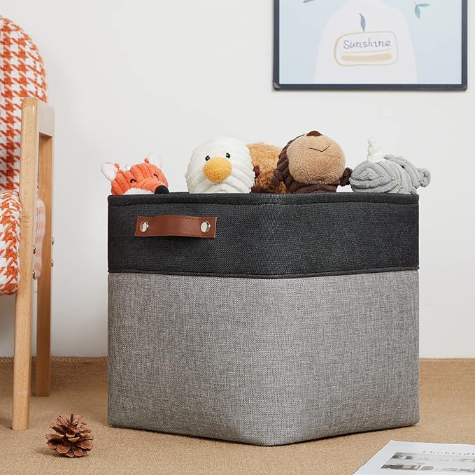 DULLEMELO Cube Collapsible Storage Bins, 12 inch Fabric Storage Cubes Bins Canvas Organization Baskets, Linen Closet Organizers Boxes for Home Organization and Storage (4 Pack - 12" Black&Grey)-DeskLoop Office