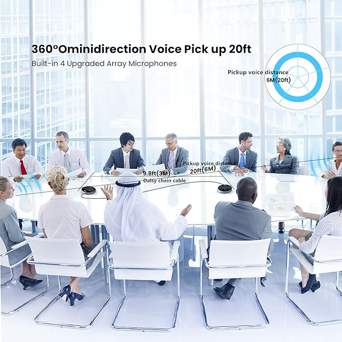 2-in-1 Conference Speaker and Microphone, Daisy Chain Wireless Bluetooth Speakerphone with 360° omnidirectional mics USB/Dongle/Bluetooth Connection 18H Talk Time for 15-30 People Meeting-DeskLoop Office