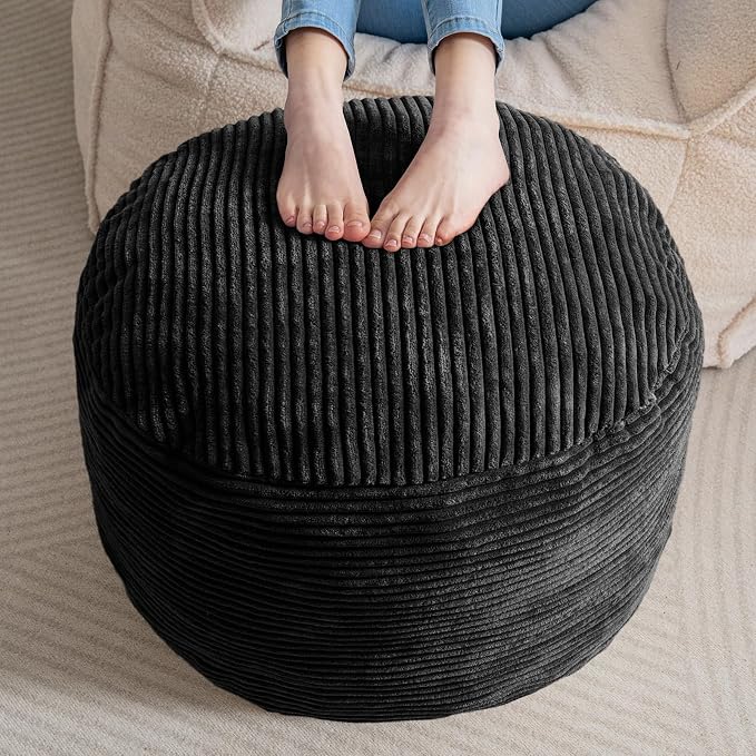 HIGOGOGO Round Stuffed Pouf Ottoman, Corduroy Poufs by HIGOGOGO