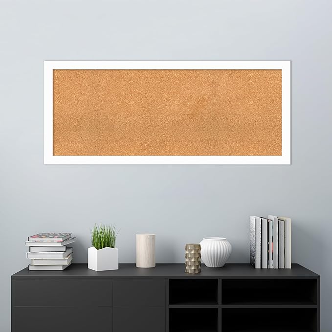 Amanti Art Natural Cork Board for Wall, 23x55 Vision Board with White Frame, Oversize Corkboard Office Decor for Home Organization, Casual Corkboard Pinboard to Display Items for Home Organization in-DeskLoop Office