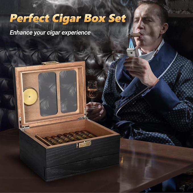 Cigar Humidor, Glass Top Cedar Wood Cedar Humidor Box, Cigar Case - Image 3
