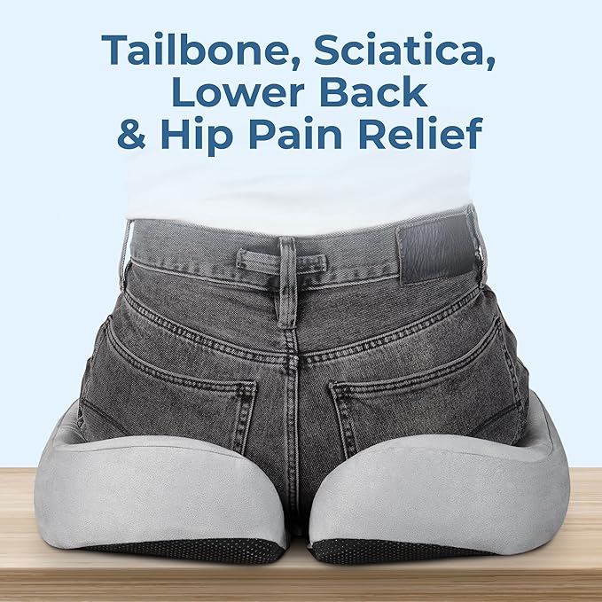 5 STARS UNITED Seat Cushion for Tailbone Pain Relief – Large Memory Foam Lifting Pillow for Coccyx, Hip, Sciatica & Post-Surgery Recovery – Wheelchair, Car, Desk, Gaming & Office Chairs, Light Gray-DeskLoop Office