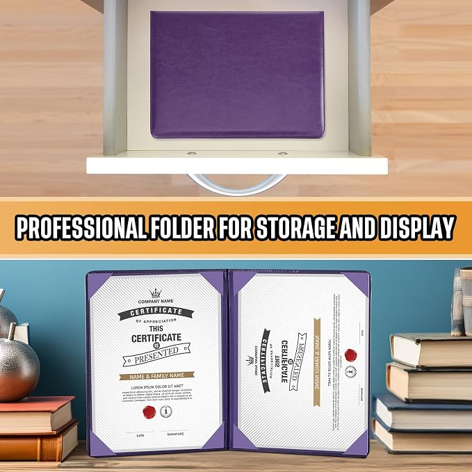 Tenare 10 Pcs Purple Leather Certificate Holder 8.5 x 11 PU Phd Bachelor Master - Image 6