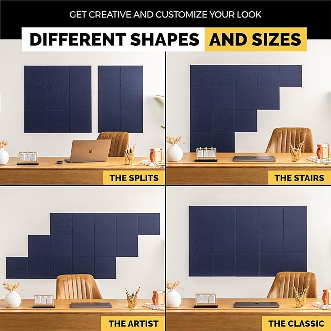 Large Cork Board Alternative | 15 Pack | Sizing Up to 59”x36”, Felt Wall Tiles, Office Wall Decor, Large Cork Boards for Walls, Corkboard, Cork Board for Office, Pin Board, Blue-DeskLoop Office