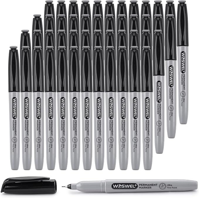 WOSWEL Permanent Markers Bulk, Ultra Fine Point, 48 Pack Black Permanent Marker by WonderfulOptions
