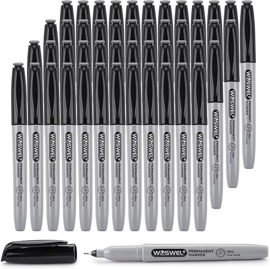 WOSWEL Permanent Markers Bulk, Ultra Fine Point, 48 Pack Black Permanent Marker by WonderfulOptions