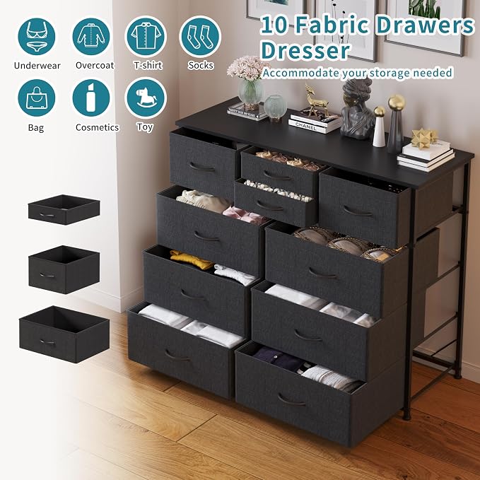 LUMTOK 10-Drawer Dresser, Fabric Storage Dressers - Image 4