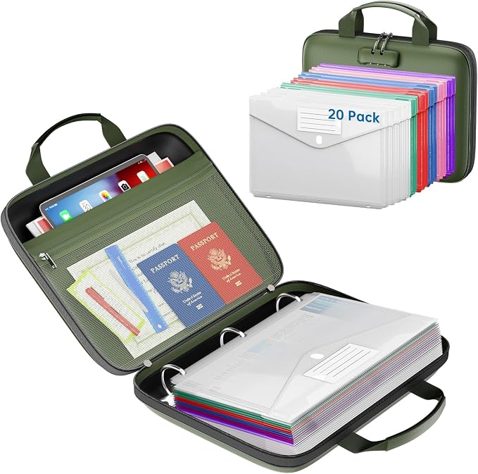 Binder Folders Organizer with 20 Pack Heavyweight Plastic Pockets, Fireproof by ZOOPIP