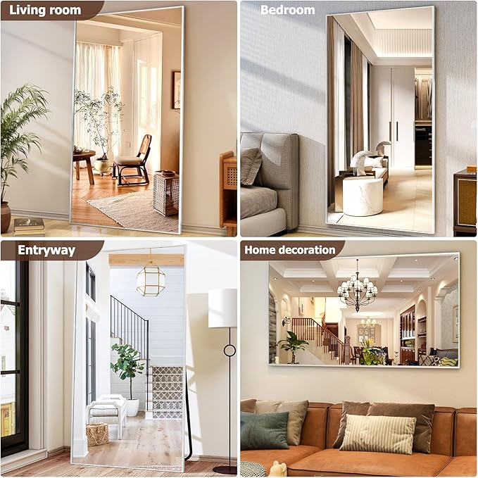 Full Length Mirror with Stand 38"x77" Full Body Mirror Floor Mirror Standing Hanging or Leaning Wall, Wall Mirror with Stand Aluminum Alloy Frame for Living Room Bedroom Cloakroom,Silver-DeskLoop Office