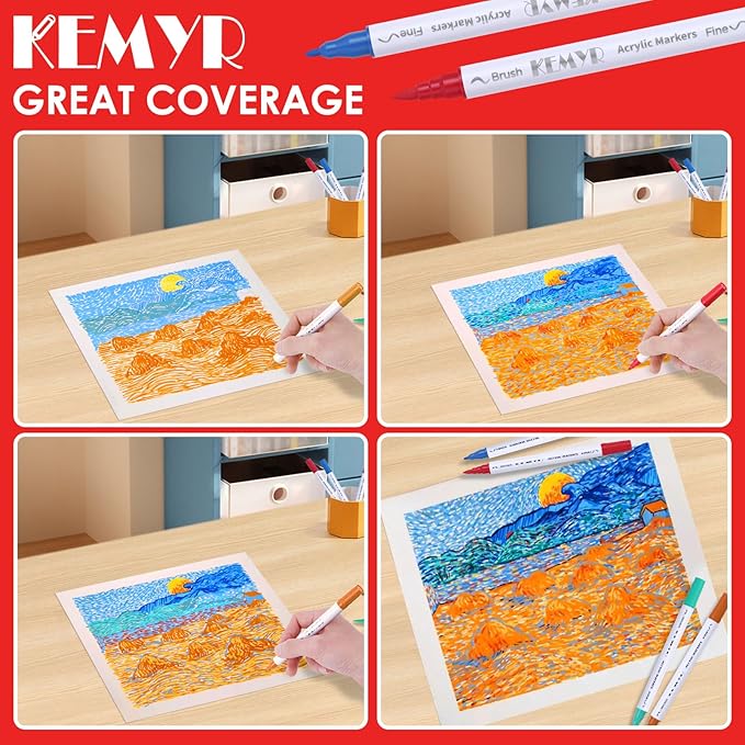 100 Colors Brush & Fine Tip Acrylic Paint Pens, Dual Tip Acrylic Paint Markers for Paper, Wood, Canvas, Stone, Rock, Glass, Fabric, DIY, Ceramic, Art Supplies for Kids and Adults Drawing-DeskLoop Office