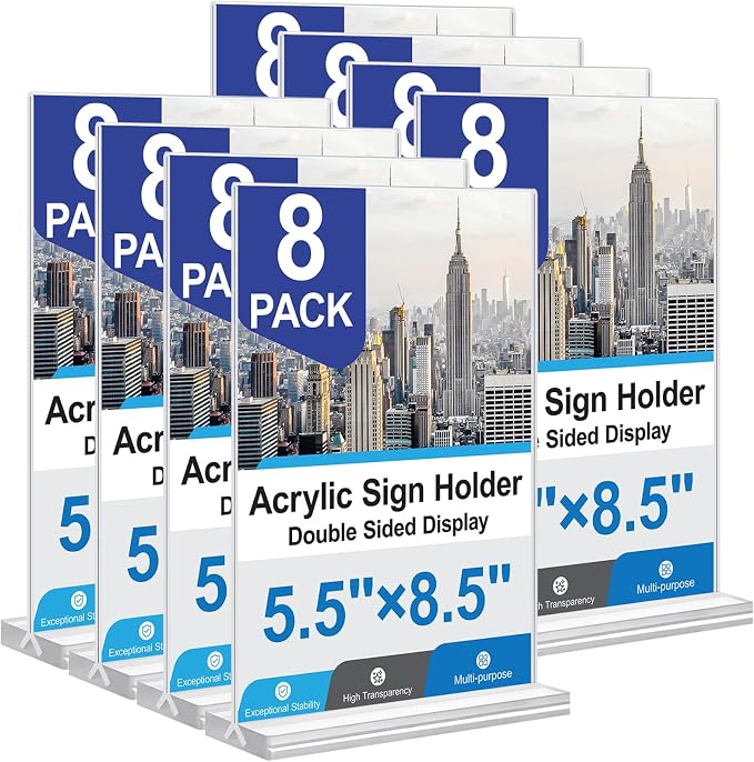 Acrylic Sign Holder 5.5x8.5 Inches 8 Pack, Double Sided Vertical Clear Display by Unknown