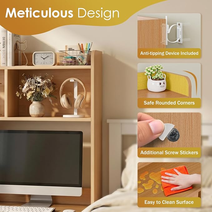 SUPER DEAL Desktop Bookshelf, Countertop Storage Hutch - Image 5