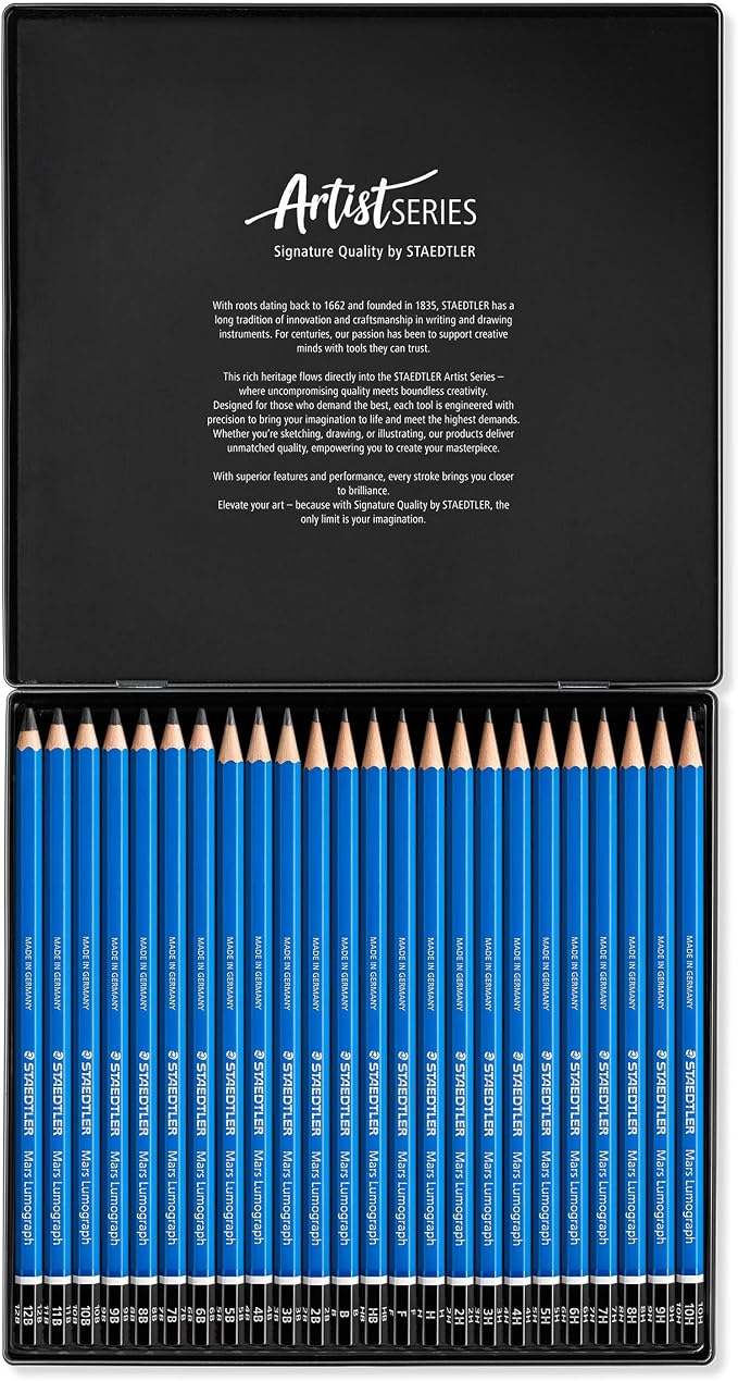 STAEDTLER Mars Lumograph Drawing Pencils: Set of 24 in Metal Case - Image 2