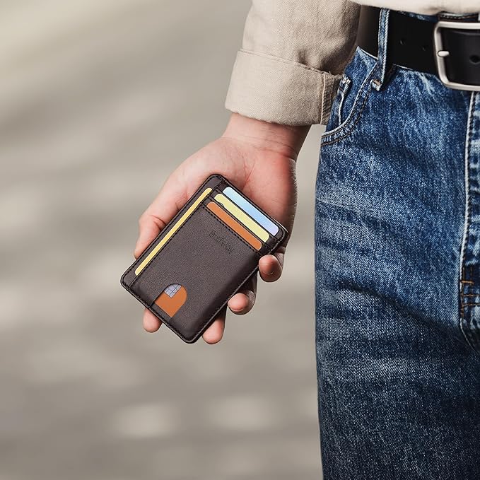 Buffway Slim Minimalist Front Pocket RFID Blocking Leather Wallets - Image 7