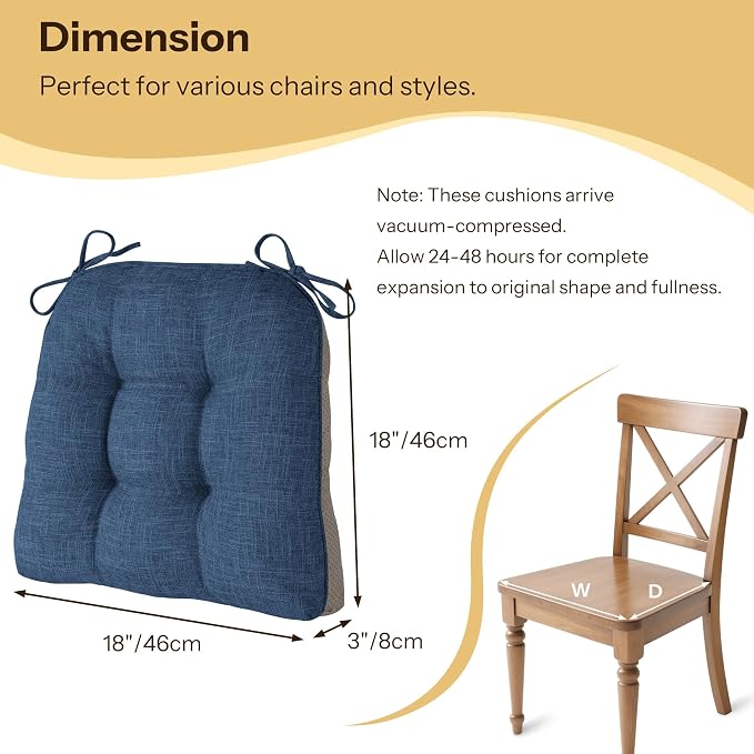 Chair Cushions for Dining Chairs 2 Pack, Royal Blue | Non-Slip, - Image 2