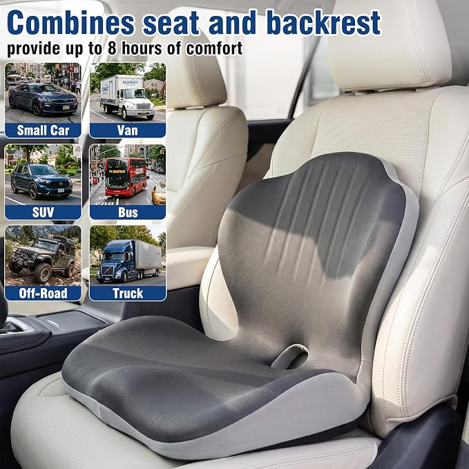 Car Seat Cushion with Lumbar Support Pillow, Memory Foam Office Chair Cushion - Image 2