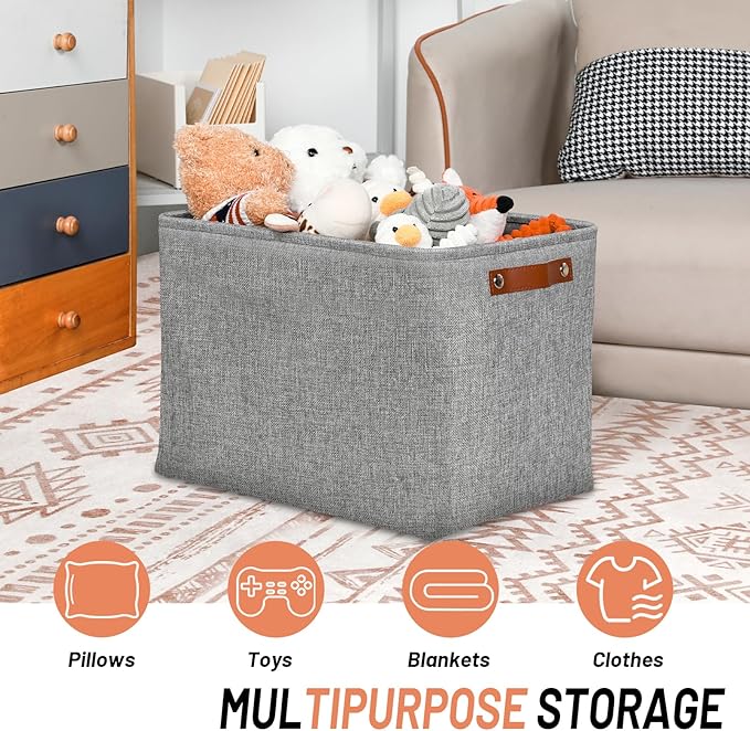 DULLEMELO Large Storage Baskets, 3 Pack Foldable Storage Baskets Bins for Colthes Organizer, Fabric Storage Organizer Baskets for Shelves Closet Nursery Toy Storage(Gray)-DeskLoop Office