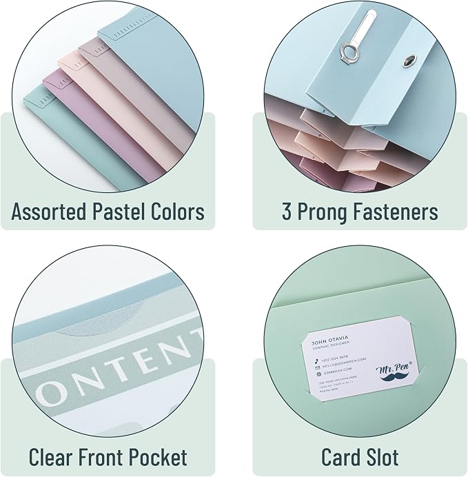 Mr. Pen- Plastic Folders with Pockets and Prongs, 15 Pack, Letter Size | - Image 4