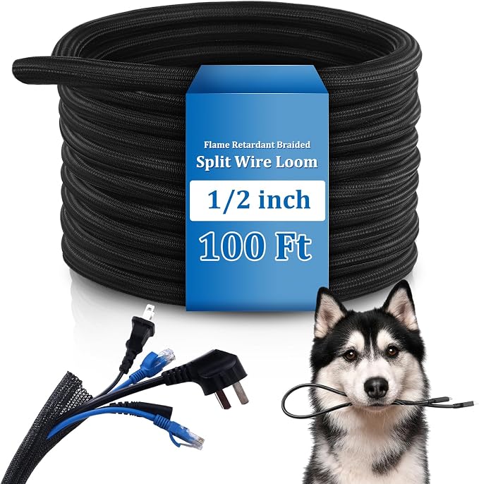 Pangda 100 Ft Split Wire Loom Tubing Flame Retardant Braided Cable Sleeve Split by Pangda