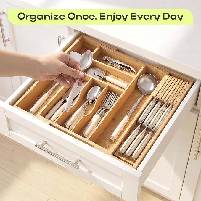 Drawer Organizer for Kitchen Organization – Expandable Bamboo Silverware Drawer - Image 8