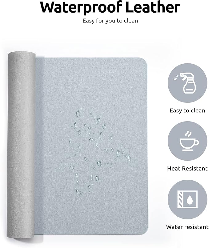 YSAGi Leather Desk Protector, Office Mat, Large Mouse Mat, Non-Slip PU Leather Blotter, Laptop Desk Mat, Waterproof Writing Pad for Office and Home (Light Grey, 35.4" x 17")-DeskLoop Office