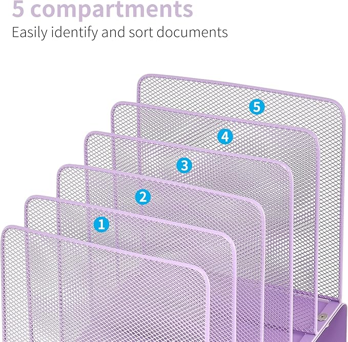 LEKETREE Purple File Organizer for Desk, Desk Organizer - Image 2