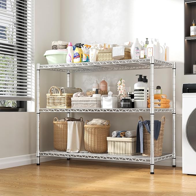 3- Shelf Metal Shelving Unit 35.6Wx14Dx36H, Adjustable Storage Shelves Heavy - Image 5