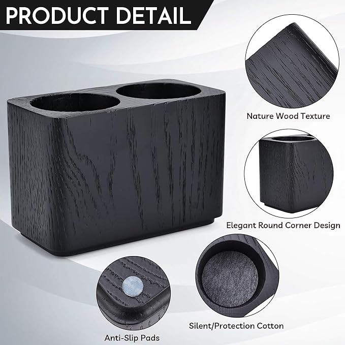 Oak Solid Wood Pen &Pencil Holder for Desk, Office Stationery Organizer, Table Pencil Cup Stand,Desk Accessories Holder, Two Cups Practical Design. (Char Black)-DeskLoop Office