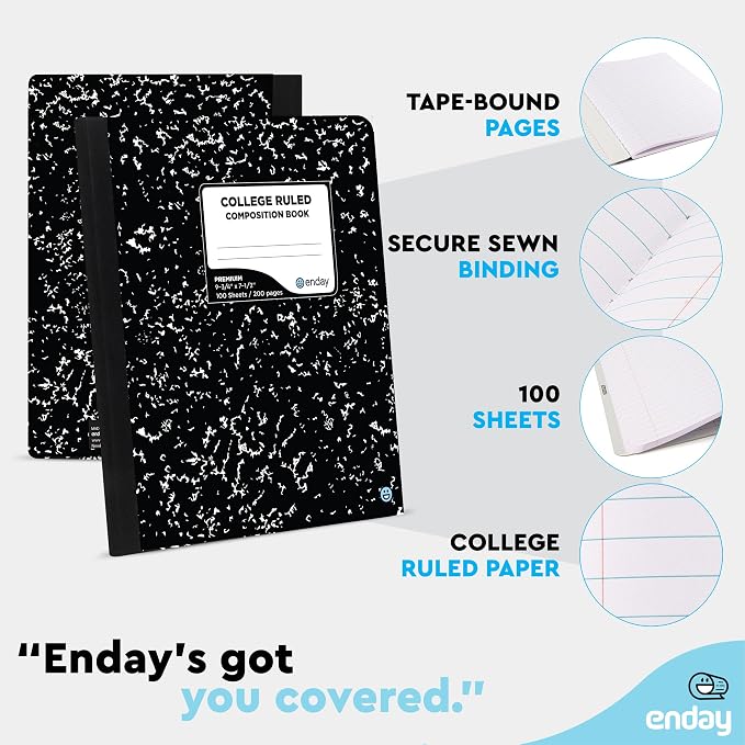Enday Composition Notebook Hard Cover Marble composition notebook, 100 Sheets - Image 3