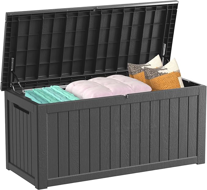 200 Gallon Outdoor Storage Box Waterproof Lockable Resin Deck Box Large, Patio Storage Bin for Pool Accessories Cushion Furniture, Garden Tools, UV-Resistant Outside Delivery Black-DeskLoop Office