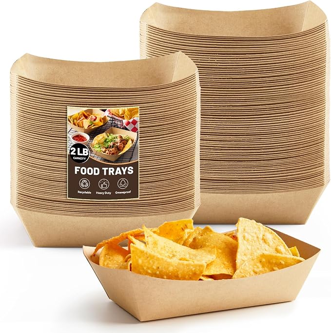 ZORRITA Paper Food Trays, 2 Lb, 100 Pack | Disposable, Take Out Basket Holders by ZORRITA