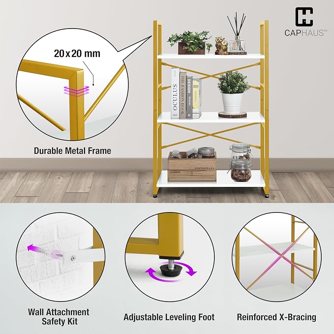 CAPHAUS 3 Tier Small Bookshelf, 24 Inch Width Free Standing Shelf, Bookcase - Image 5