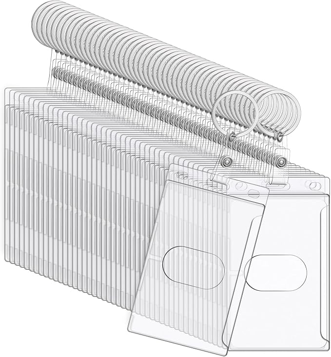 Marspark 50 Pack Keychain Card Holder Plastic Heavy Duty Badge Holder Vertical by Marspark