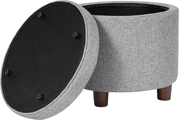 Homepop Home Decor | Upholstered Round Storage Ottoman | Ottoman with Storage for Living Room & Bedroom, Light Gray Tweed-DeskLoop Office