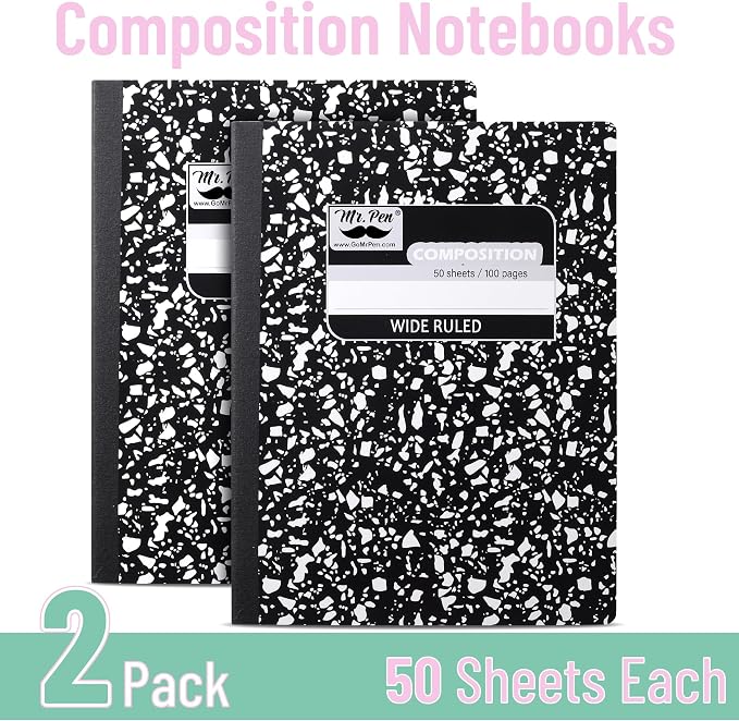 Mr. Pen- Composition Notebook, 2 Pack, Wide Ruled, 50 Sheets, 9.75" x 7.5" | - Image 2
